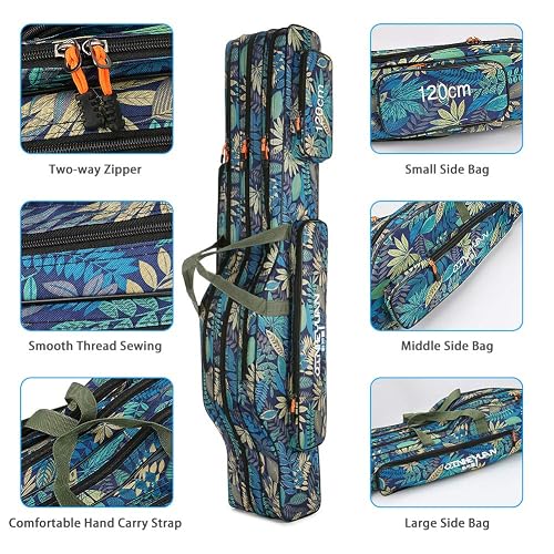 47 Inch Fishing Rod Case - 3 Layer Waterproof Tackle Bag With Camouflage Design
