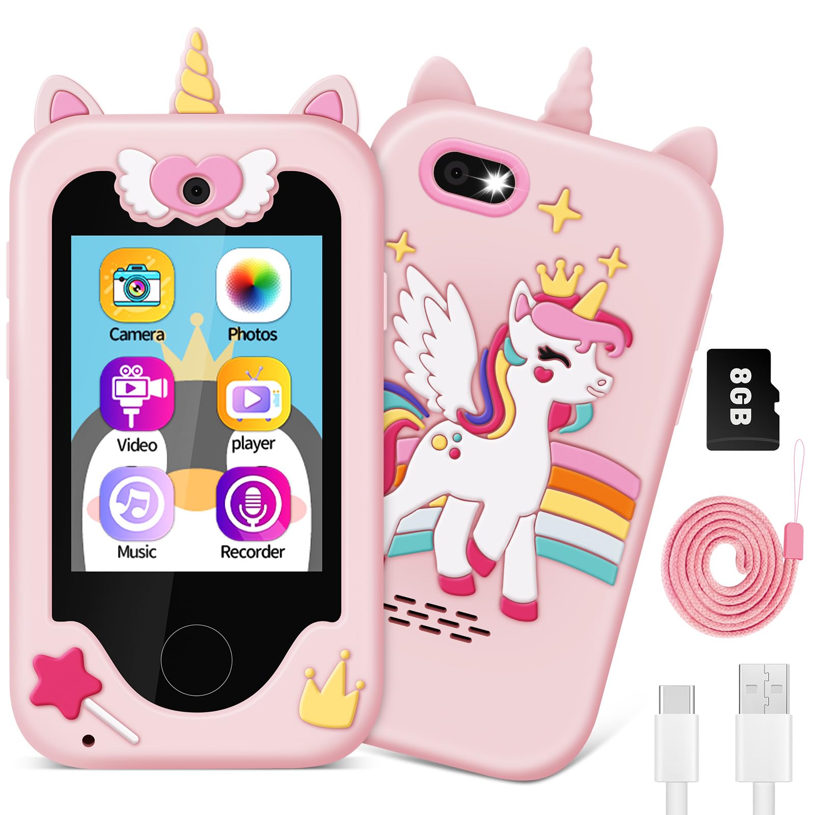 Kids Phone for Girls Age 3 4 5 6 7, Kids Mobile Phones with Touchscreen, Dual Camera, Music Player, 31 Games, Educational Learning Toys Gifts for 3 4 5 6+ Year Old Girl Toddler Birthday Christmas