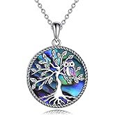 YFN Owl Tree of Life Pendant Necklace Sterling Silver Owl Jewelry Abalone Bird Christmas Birthday Gifts for Women