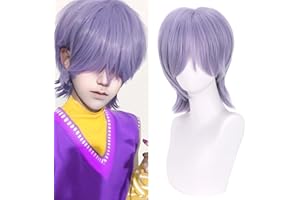 WAVELNM Light Purple Wigs Straight Purple Mixed Grey Wig Boys Mens Cosplay Wig Daily Halloween Costume Synthetic Wigs