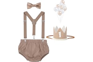 WELROG Baby Boys First Birthday Cake Smash Outfit Bow Tie Suspenders Bloomers Birthday Hat Sparkle Gold Set
