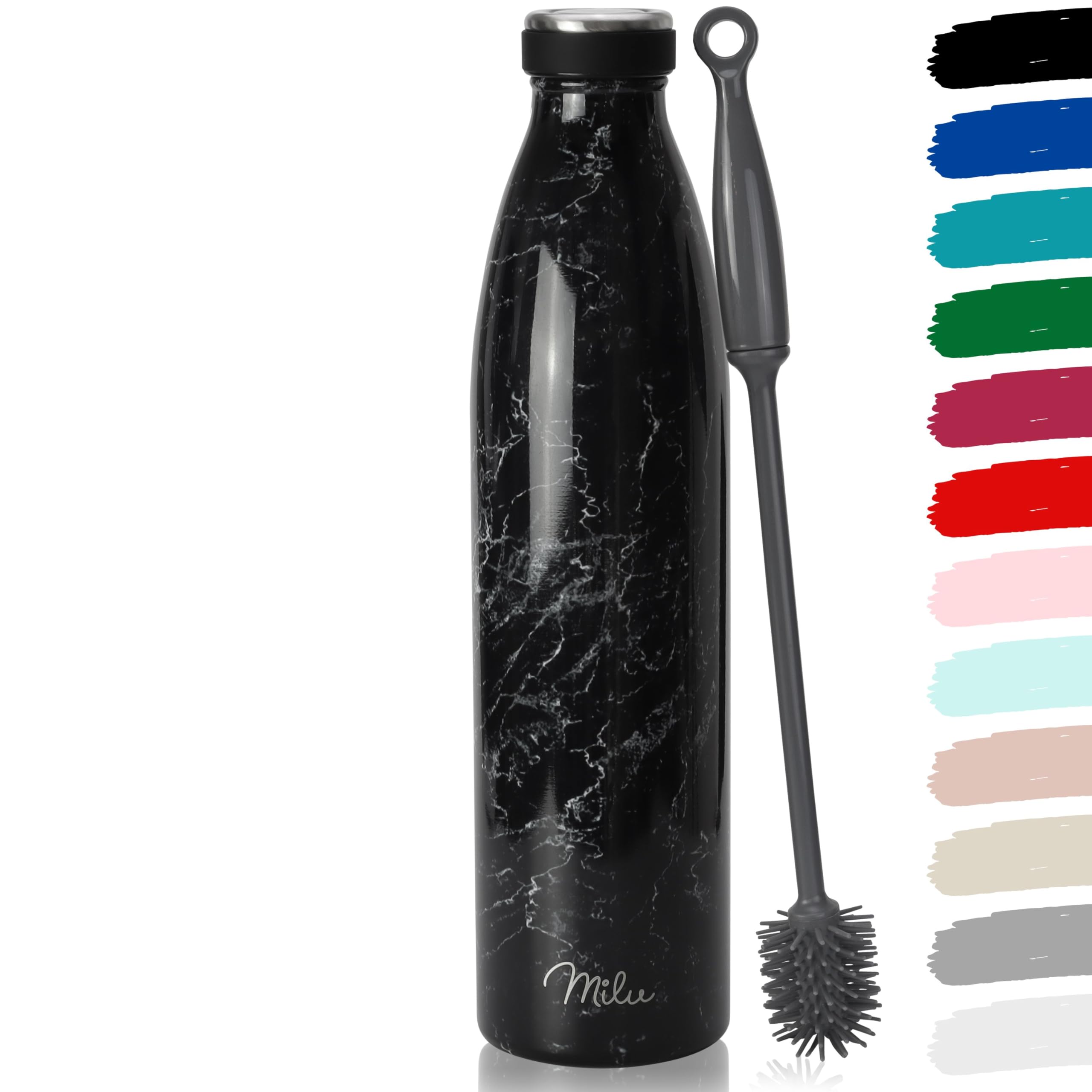 Milu Stainless Steel Drinking Bottle 1500 ml - Insulated Thermo Flask for Water - Leak Proof, Insulated and Double Walled, Carbonated (Granite Black, 1,5L)
