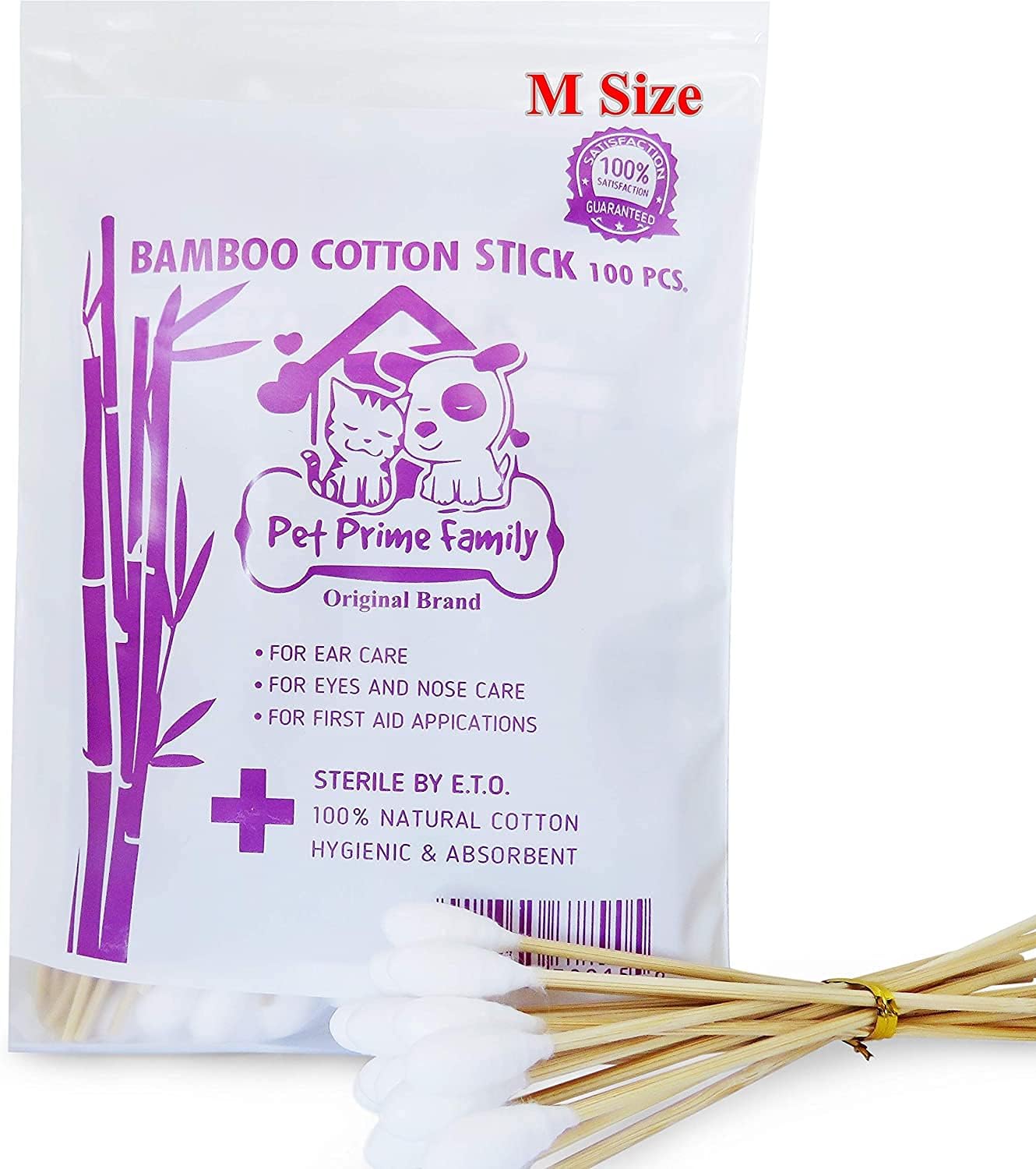 Cotton Buds 100 Pieces 6" Bamboo Handle Great for Dog Ears,Premium 100% Cotton (Medium Size) by Prime Shopping Online