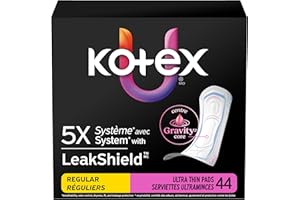 Kotex Ultra Thin Pads, Regular Absorbency, 44 Count (Packaging May Vary)