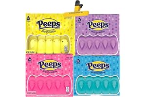 KANDYRIFIK Easter Peeps Marshmallow Candy (4 PACK) | Yellow Peeps, Lavender Peeps,Pink Peeps & Blue Peeps.