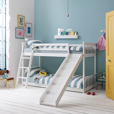 Design Elements Tuva Cabin Bed with Bunk, Slide & Play Area - White