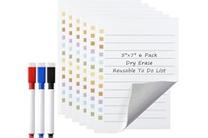 Mornajina 6Pcs Dry Erase to Do List 5x7 inch, Whiteboard Stickers for Wall with 3 Markers, Reusable Lined Stickies Planner to Do List, Suitable for Wall, Fridge, Mirror, Desk, Glass