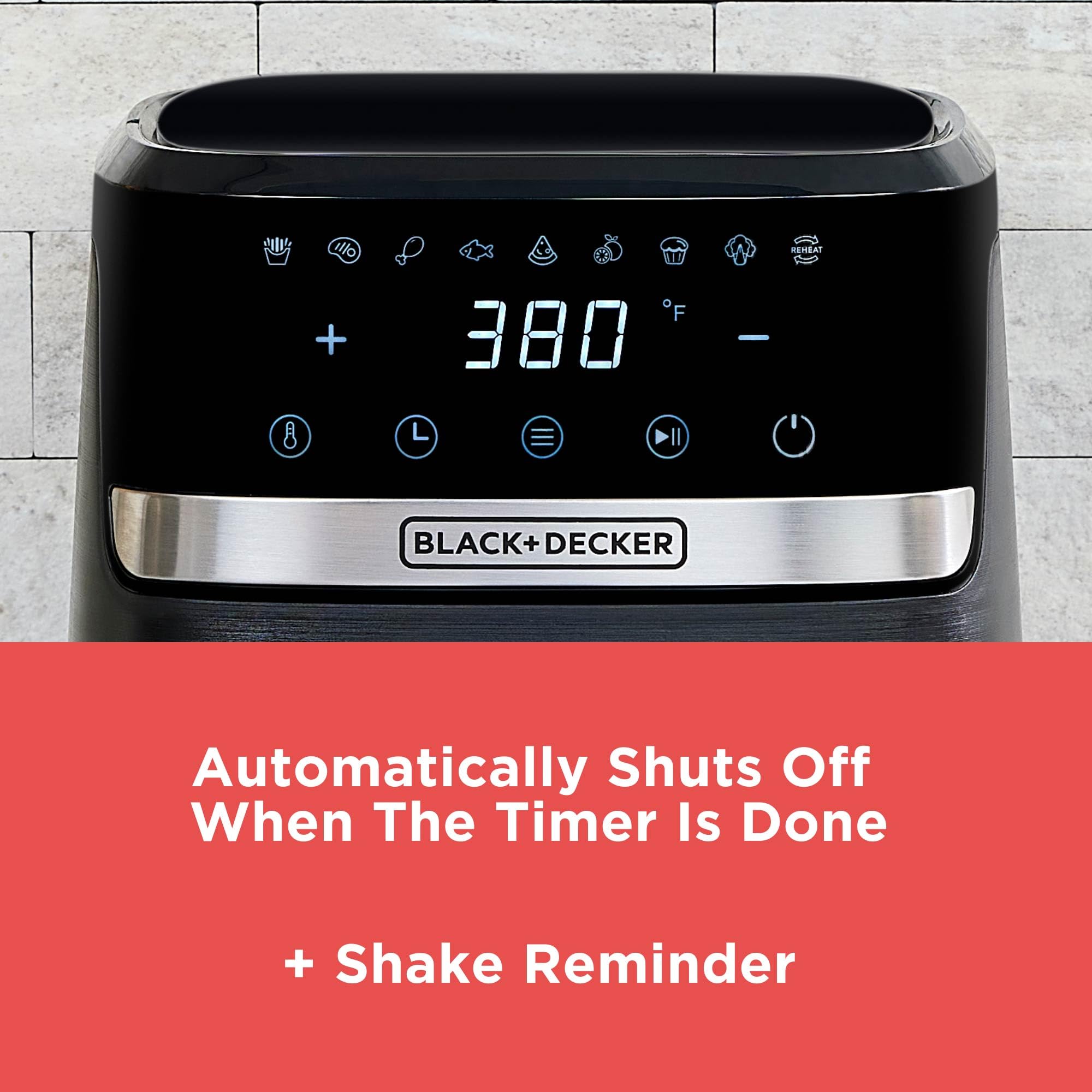 Freidora de aire BLACK+DECKER Purifry de 2 cuartos de galón, sabor crujiente y frito sin grasa, además de hornear, deshidratar y mantener los alimentos calientes, pantalla táctil digital y apagado automático