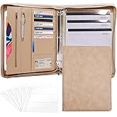 Sbrinnaliao 3-Ring Padfolio Portfolio Binder Organizer,PU Leather Folder Binder Business Planner Notebook Zippered Portfolio for Women/Men with Document Sleeve,Letter/A4 Size Clipboard