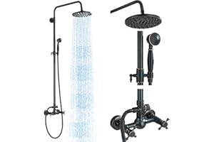 MOSSON Shower System Oil Rubbed Bronze Bathroom Outdoor Shower Faucet Set with 8 Inch Rain Shower Head Handheld Spray 2 Cross
