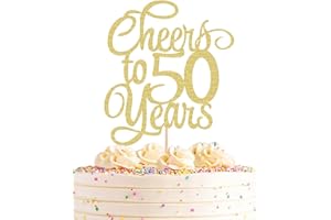 AHAORAY Cheers to 50 Years Cake Topper - Gold Glitter 50th Birthday Cake Decorating Supplies, Perfect for 50th Anniversary or Fifty Birthday Party, Photo Booth Props