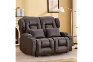 IPKIG 54.2" RV Loveseat Recliner, Faux Leather Double Reclining RV Sofa with Side Pockets and Cup Holder, RV Home Theater Seating, Manual Recliner Chair (Brown)