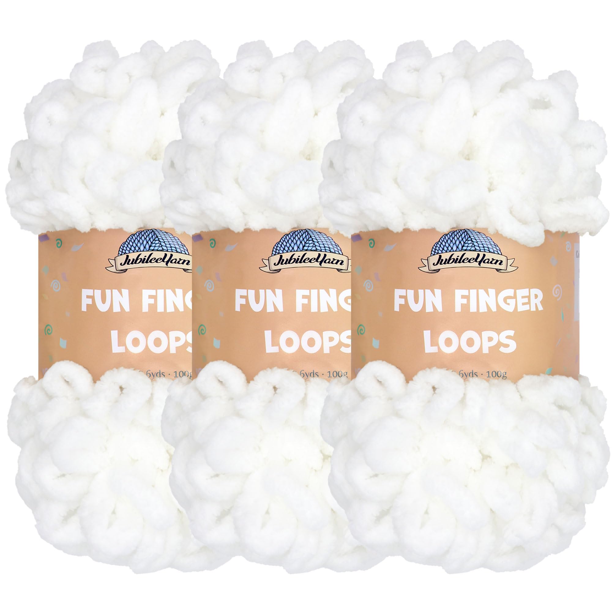JubileeYarn Fun Finger Loops Yarn - Polyester Jumbo Weight Loop Yarn - 100g/Skein - White - 3 Skeins