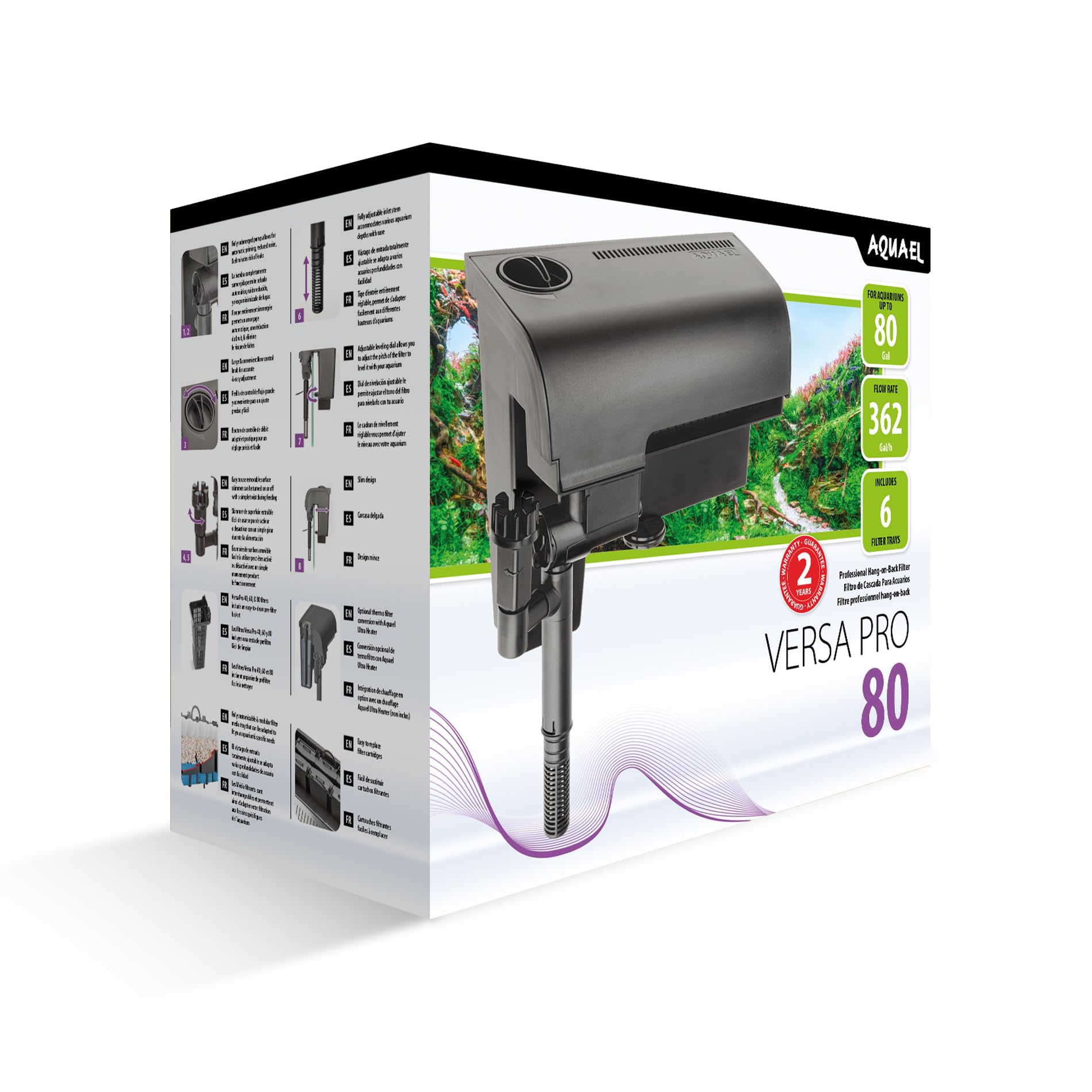 Aquael Versa Pro 80 Power Filter – Hang On Back Filter for Aquariums