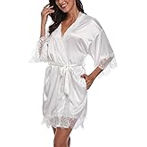 VOGMATE Women's Satin Robe with Lace Trim Sexy Short Silk Bridal Robes for Bride Bridesmaids Wedding Lightweight Cute Robe