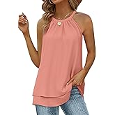 WEESO Womens Halter Tank Tops Summer High Neck Double Layers Sleeveless Tops