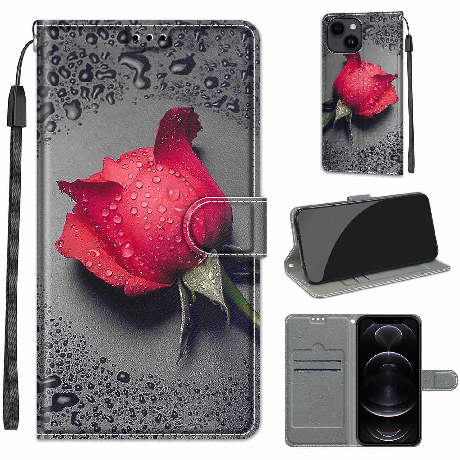 for iPhone 14 (6.1") 2022 5G Case, PU Leather Wallet Book Flip Folio Stand View Cover Pouch Compatible with iPhone 13 Phone Case (Rose)