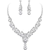EVER FAITH Crystal Gorgeous Wedding Wave Teardrop Necklace Earrings Set for Bride, Women
