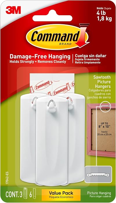 Command Wire Backed Sawtooth Frame Hangers Holds up to 5 lbs 3 Hangers