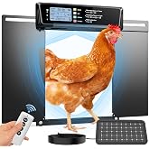 JUJOJB Automatic Chicken Coop Door Solar Powered with Timer &amp; Light Sensor | Battery LCD Screen Automatic Chicken Door Opener With Remote Control, Aluminum, Anti-pinch, Fit Up To 20 lbs, Weatherproof.