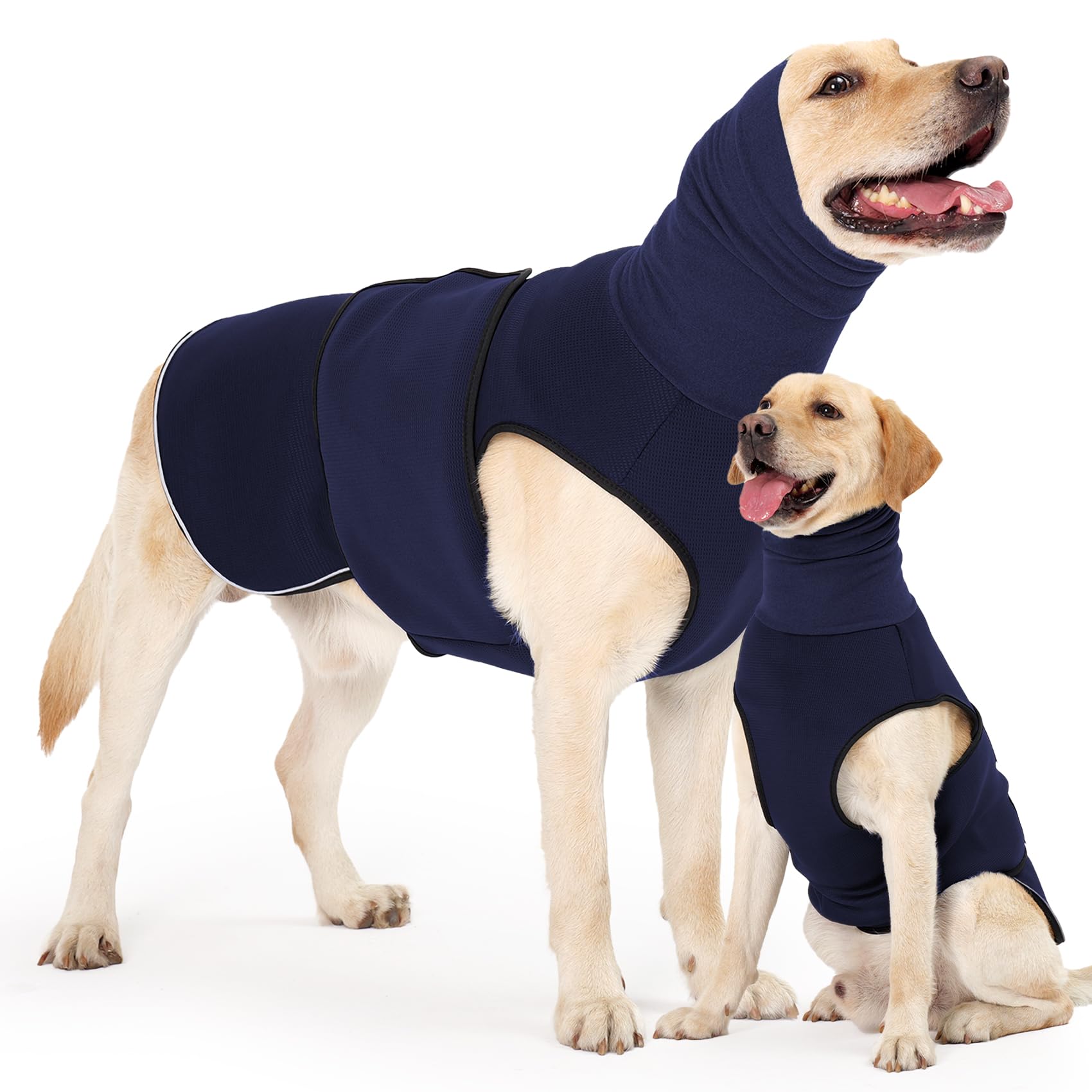 HEYWEAN Dog Anxiety Jacket with Calming Hood and Ear Cover - Reflective Strips for Thunder, Fireworks, Travel & Separation Anxiety