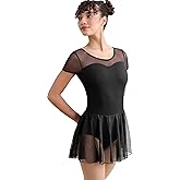 Sanmsoner Women Long Sleeve Dance Leotard for Ballet V-Mesh Mock Neck Dancewear,Water-drop Hollow Back,Chest Lining
