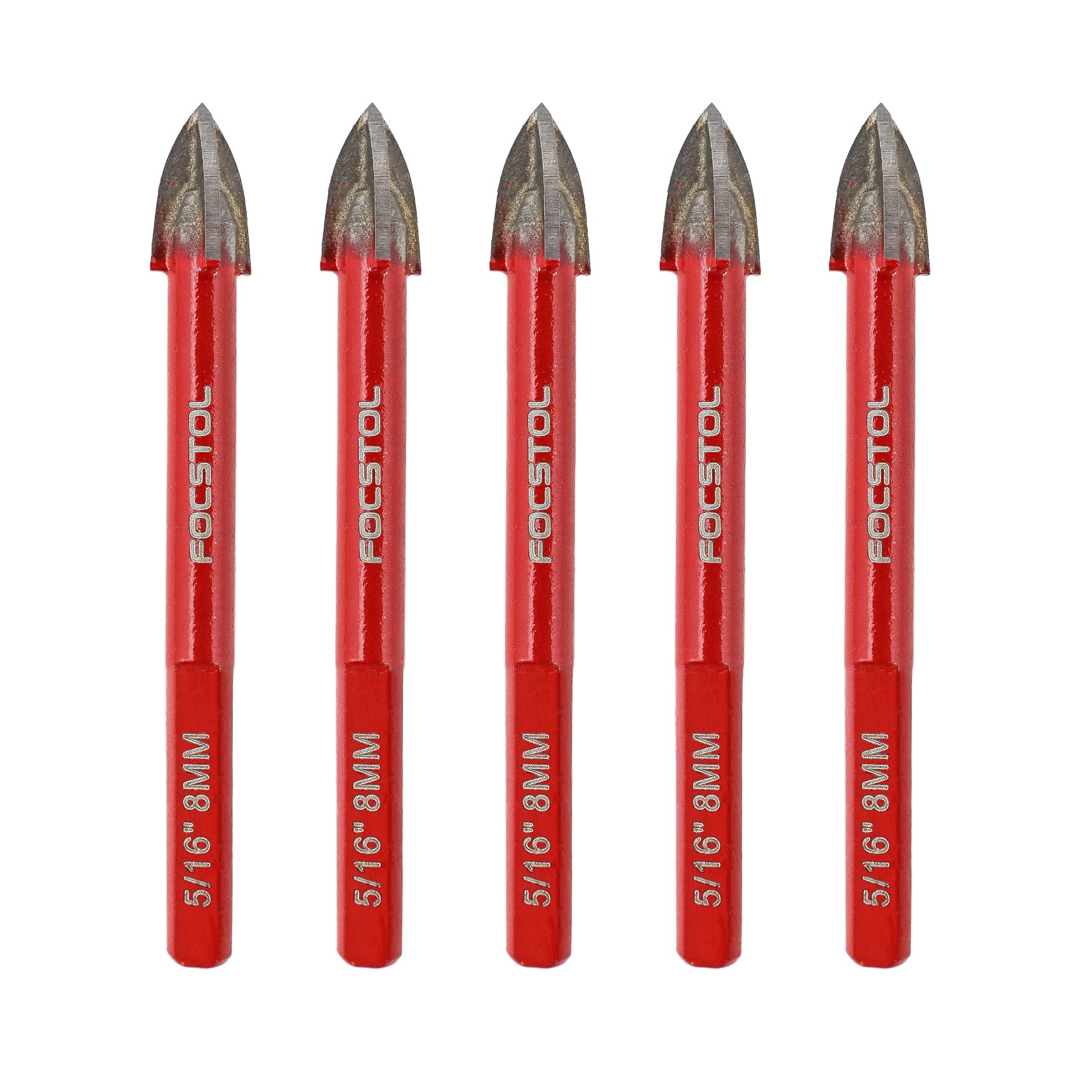 FOCSTOL Masonry Drill Bits Set - 5pcs 8mm Carbide Drill Bits Set with Triangle Shank for Wood Plastic Foam Tiles Softer Materials