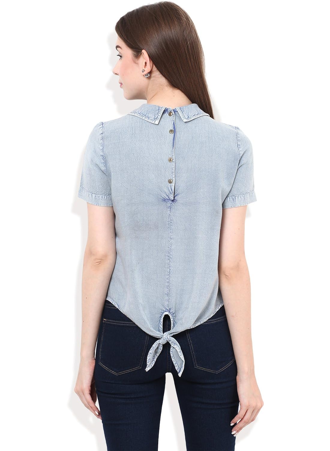 free & young shirt collar crop top with back tie up