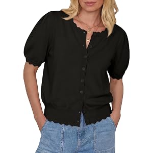 MONORA Cardigan Sweaters for Women Short Sleeve Knit Tops Scalloped Crewneck Puff Sleeves Button Up Cardigan 2026