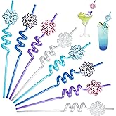 24 PCS Reusable Snowflake Straw Set, Drinking Plastic Snowflake Straws with 2 Cleaning Brushes for Christmas, Winter Parties, Themed Birthdays, Wedding Decor
