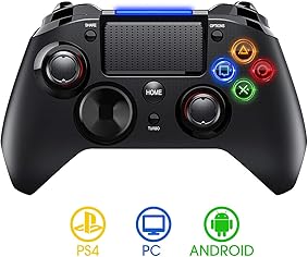 【Versión Nueva】PICTEK Mando PS4 Inalambrico, Diseño Asimétrico para Manos Grandes, Sixaxis/ Sensor Hall/ Doble Vibracion/ Turbo/ Puerto de Audio, para PS4/ PC (Windows XP/7/8/8.1/10) /Android/Steam 