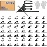 200 Pack Cable Stackers with Steel Nails, Multi-Cable Electrical Wire Clips | Durable Black Plastic Electrical Wire Staples for Power and Telephone Cables, Hammer-In Design Organizes Thick and Thin Cords