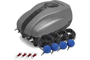 FUMAK Pond Air Pump Pond Aerators for Outdoor Ponds up to 2000 Gallons, Flow Adjustable Pond Aerator Pump All-in-One Pond Aeration Kit with Airline Tubing Air Stones Check Valves