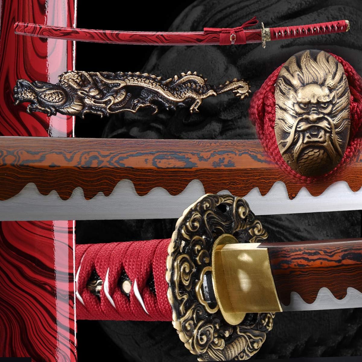 eroton Damascus Folded Steel Hand Forged Handmade Japanese Samurai Katana Sword Functional Heat Tempered Full Tang Razor Sharp.Tsuba Copper