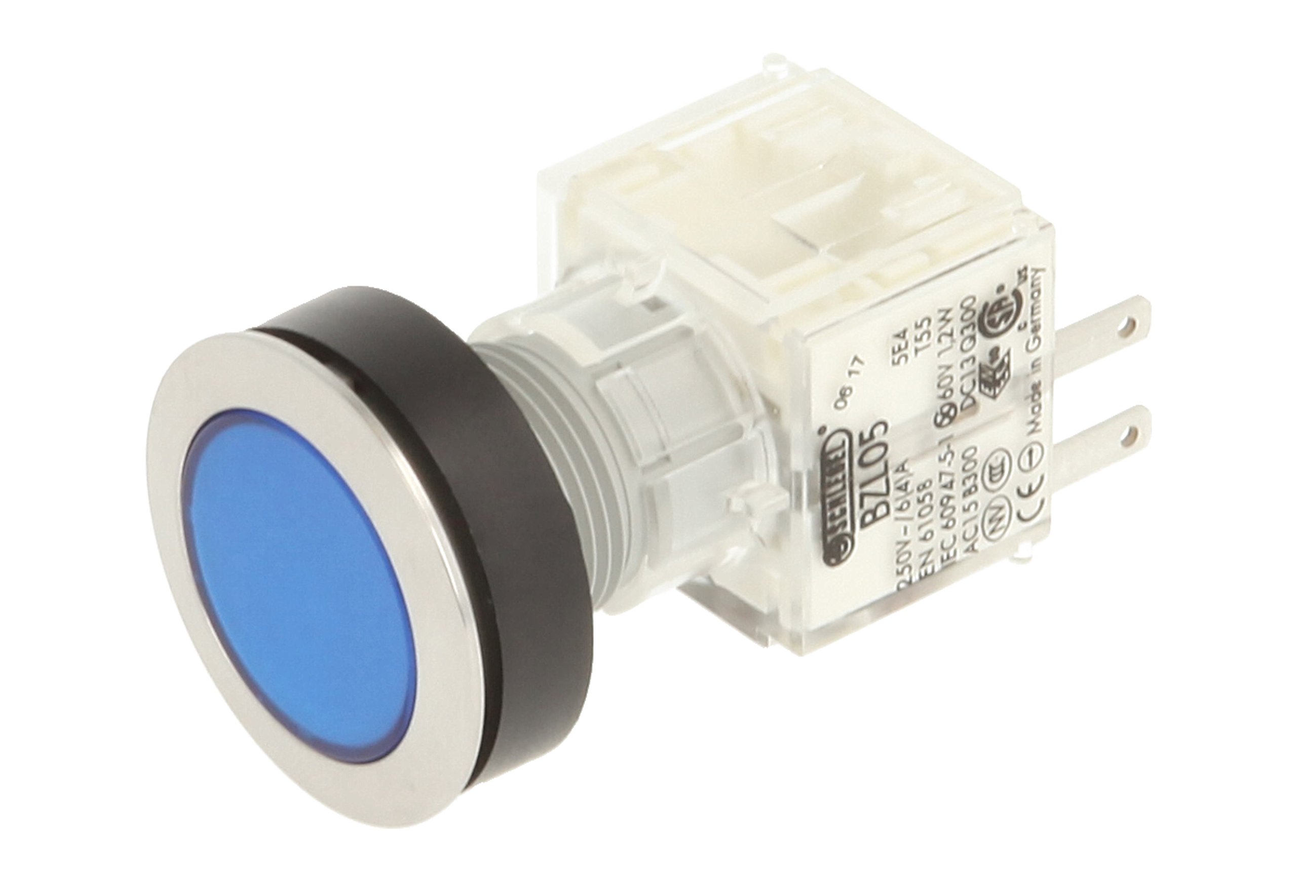 Schlegel 23.000.427 Push Button Silver-Coloured, Blue Button Cap, Illuminated Push Contact Transmitter, 1 Opener, 24 V LED