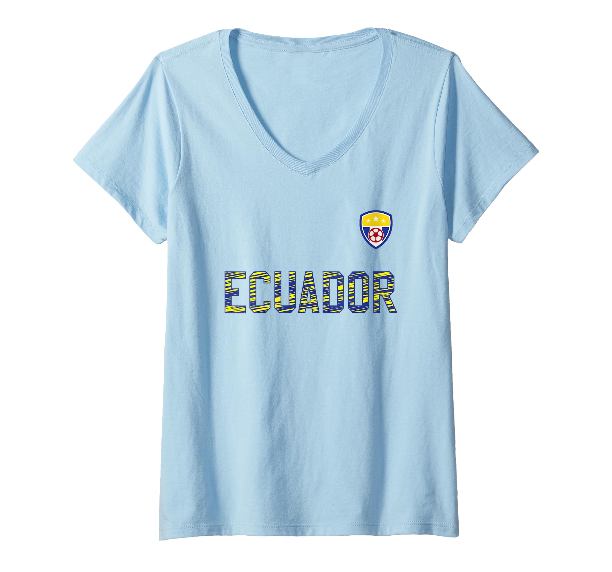 Womens Ecuador Football Blue Yellow Striped Lyrics V-Neck T-Shirt