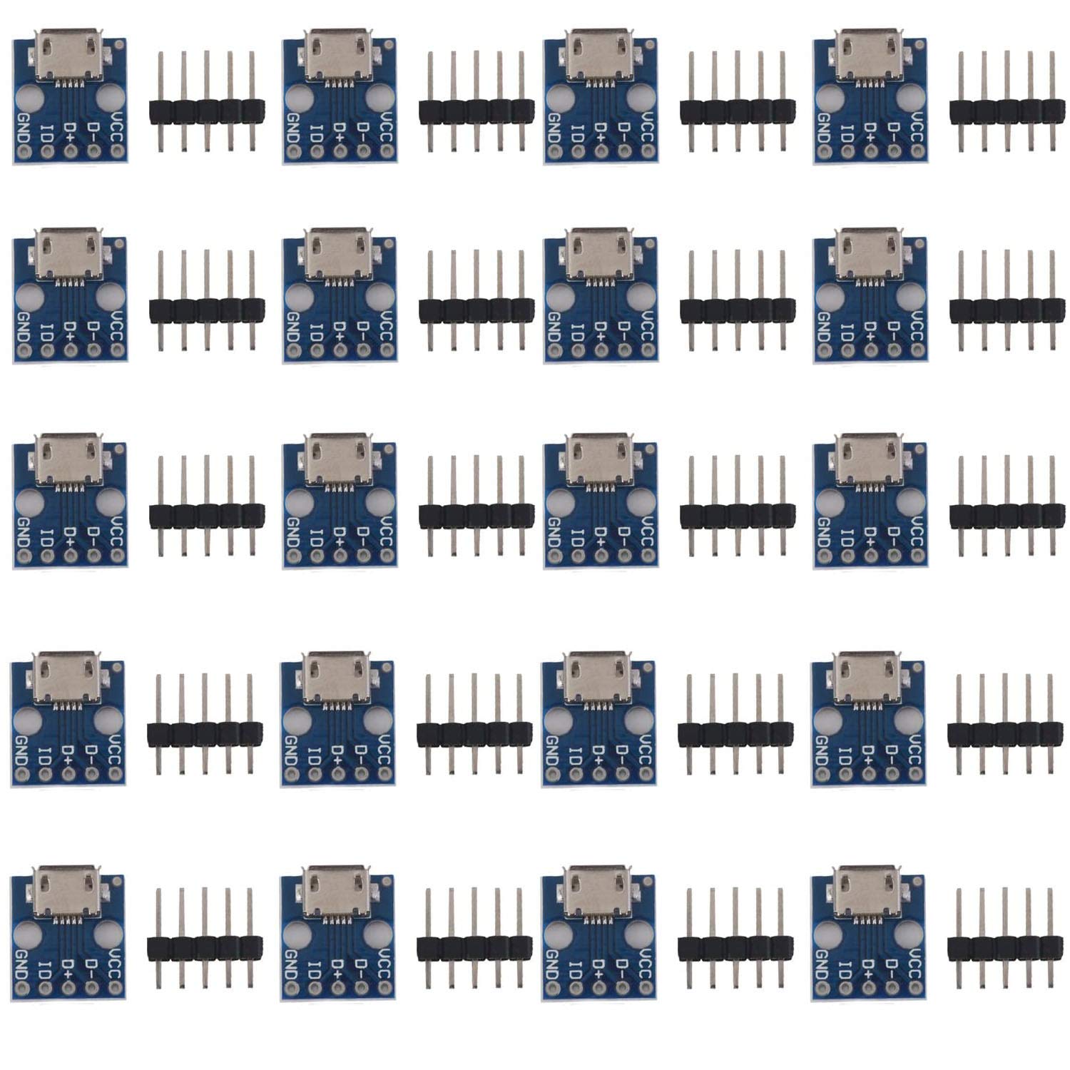RUNCCI-YUN 20pcs Micro USB to DIP Adapter Board,5Pin Pinboard 2.54mm Power Adapter Board 5V, Breakout Converter Module for PCB DIY USB Power Supply Breadboard Design