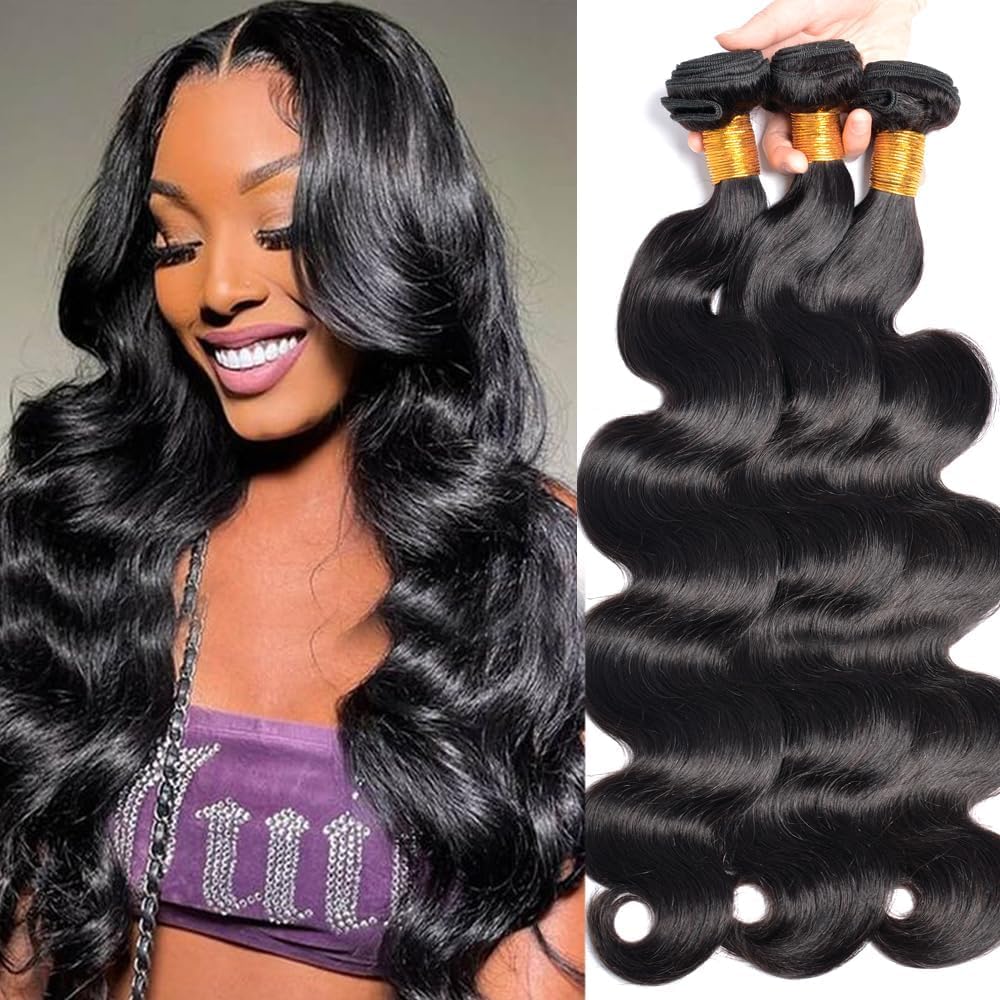 MsSunlight Body Wave Human Hair Bundles 12A Grade 100% Unprocessed Brazilian Virgin Human Hair Bundles Body Weave Wavy Bundles Deals Weave Hair Extensions 20 20 20 Inch — image 1