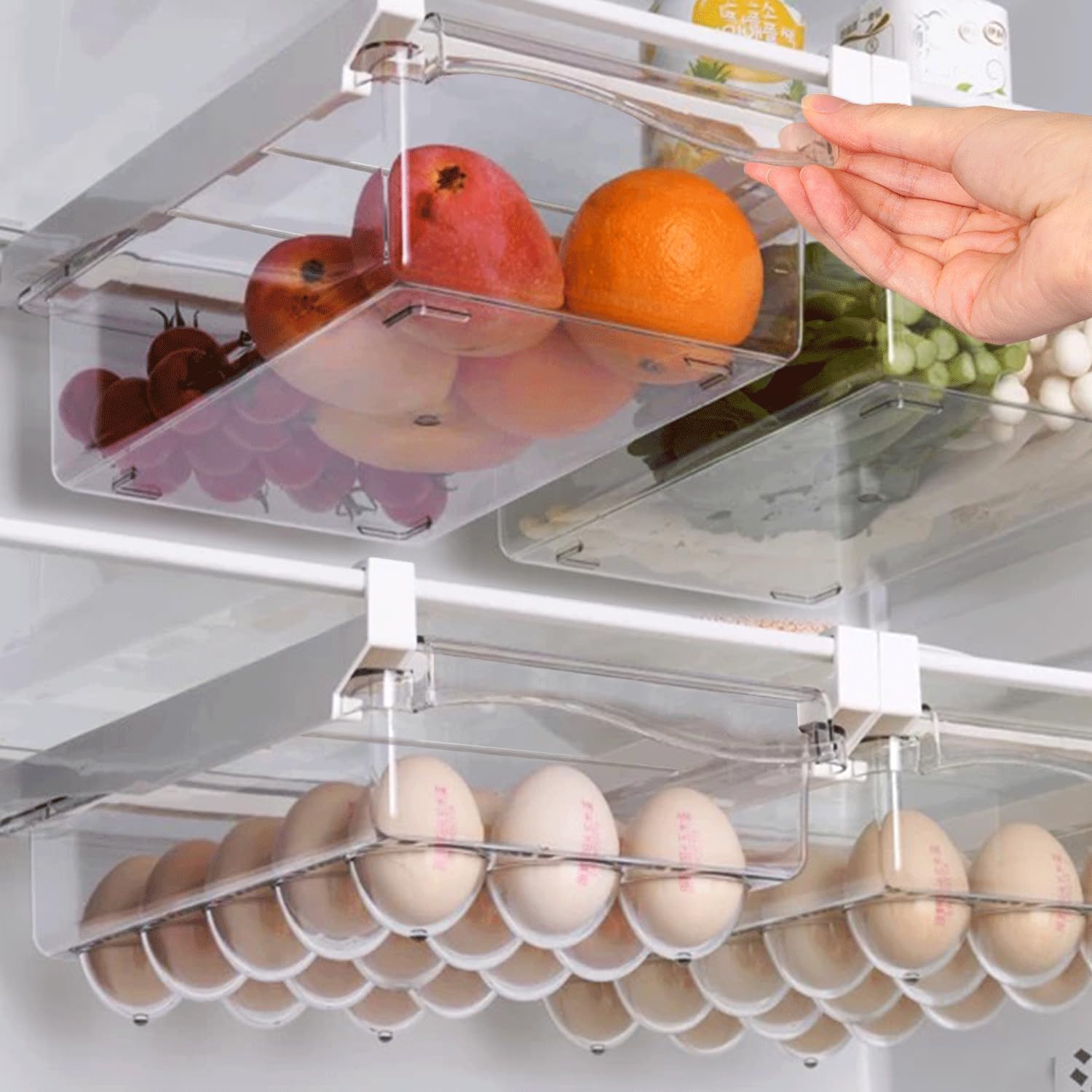 Photo 1 of Yatmung 2 Pack Fridge Drawer Organizer - Egg Holder For Refrigerator Pull Out - Transparent Deli Drawer Organization Bin - Meat, Cheese - Sliding Storage Containers for Fridge Shelf Under 1.1"
