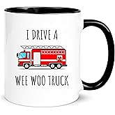 Yalocib Funny Firefighter Mug, I Drive a Wee Woo Truck, Fire Department, Gift for Firefighter Graduation, 11oz Ceramic Coffee Mug/Tea Cup