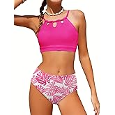 AMAWMW Girls Swimsuit Two Piece Bathing Suit Adjustable Straps Cut Out Bikini Sets Girls' Swimwear with Chest Pad