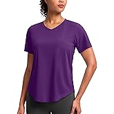 Womens Workout Tops V-Neck Short Sleeve UPF 50+ Sun Shirt Moisture Wicking Quick Dry Top for Gym, Running, Athletic