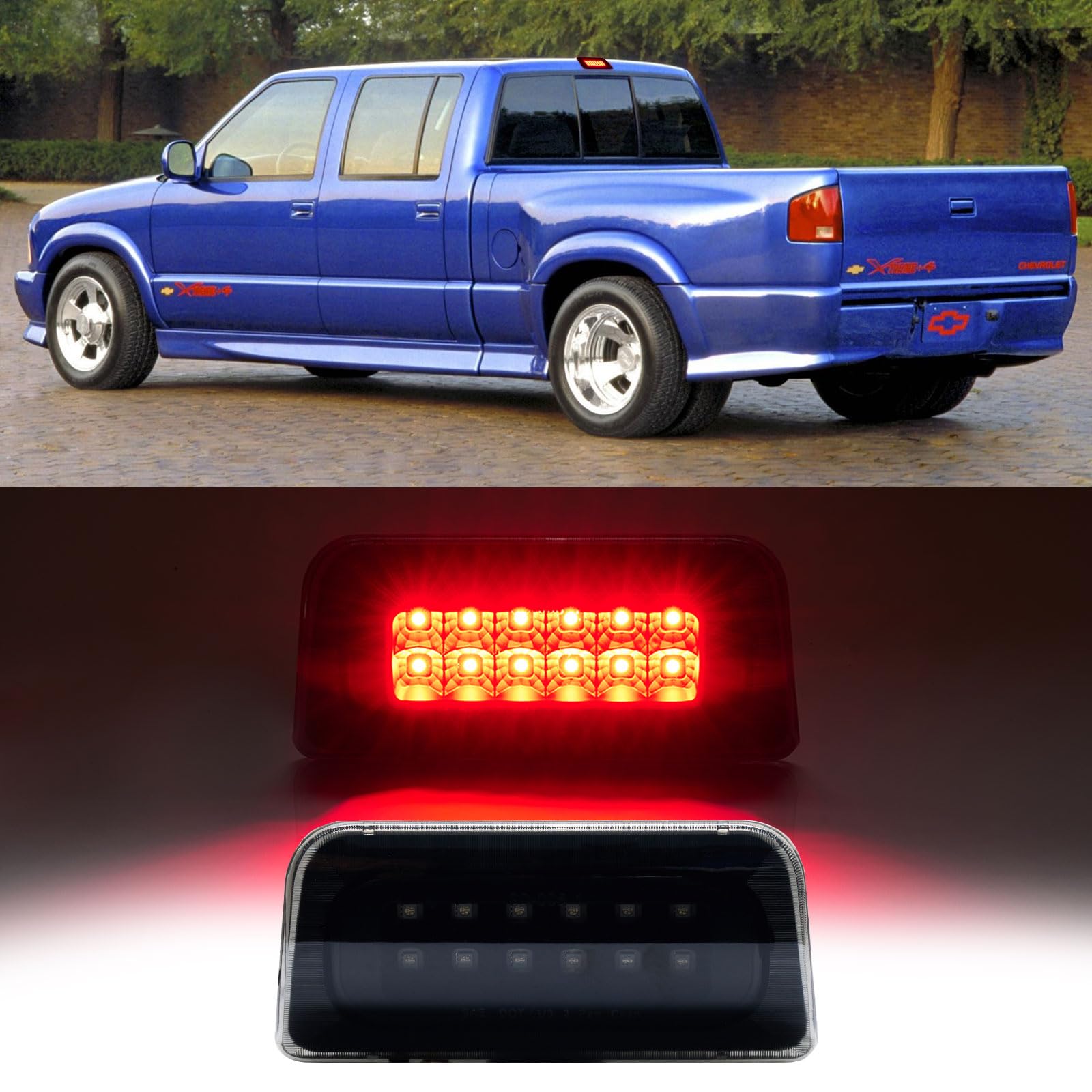 Photo 1 of Cxdar Third 3rd Brake Light LED for 1994-2003 Chevy S10/GMC Sonoma Standard Cab, High Mount Rear Brake Lights Assembly for 1996-2000 Isuzu Hombre, Waterproof Center Cab Lamp Stop Light