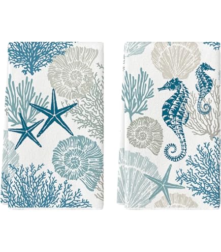 Split P Sea Life Embroidered Starfish Dish Towel - 18x28 Inch Coastal Kitchen Towel