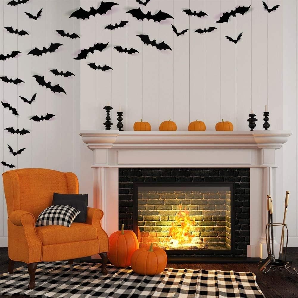 120 Pcs 3D Bats Stickers, Halloween Party Supplies Waterproof Scary Bats Wall Decor DIY Home Window Decor, Removable Bats Stickers for Indoor Outdoor Halloween Wall Decorations: Kitchen & Dining