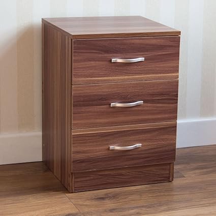 Home Discount Walnut Bedside Cabinet Chest Of Drawers 3 Drawer