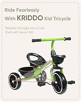 KRIDDO Kids Tricycle 24 Months to 5 Years Green Safe Stable Triangle Design view 6