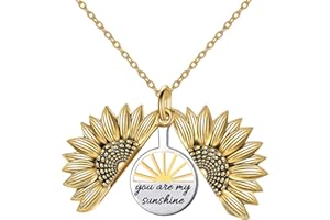 YFN Sterling Silver Sunflower Locket Necklace You Are My Sunshine Engraved Pendant Necklaces Anniversary Jewelry for Her