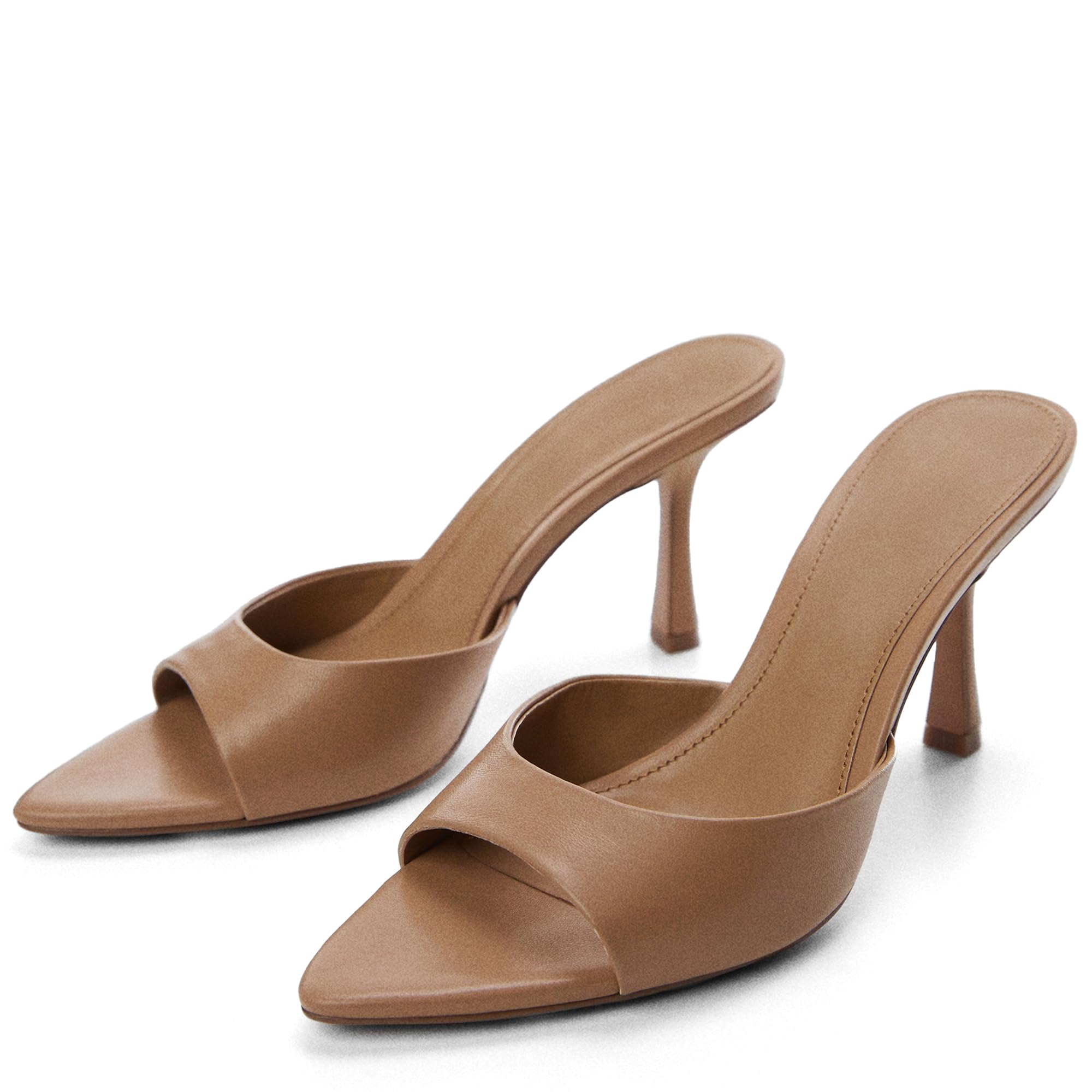 Photo 1 of *USED* High Heel Mules for Women Slip On Open Pointed Toe Classy Patent Leather Stiletto Pumps Formal Slingback Mule Sandals Dress Walking Shoes Coffee