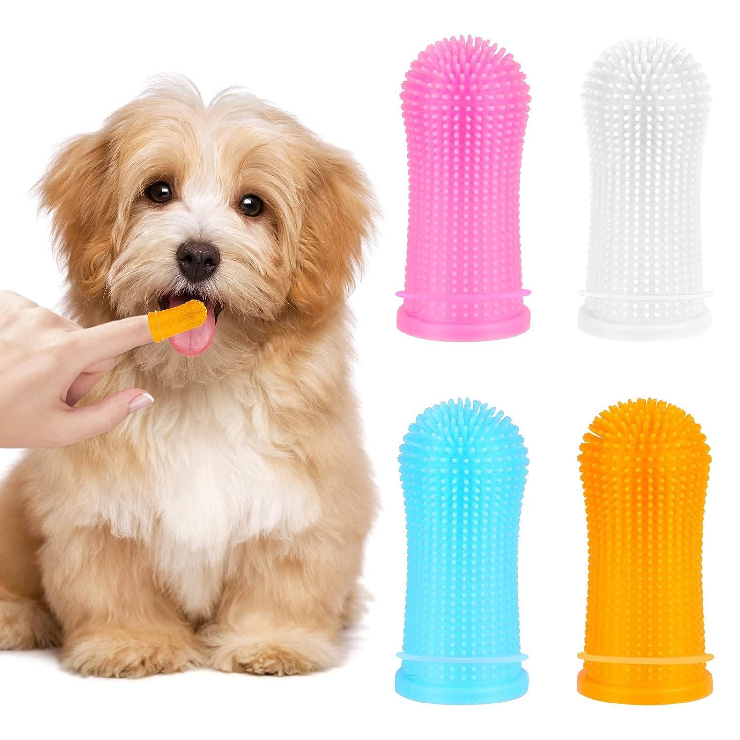 Dog Toothbrush, 4 Pcs, 360°Silicone Pet Finger Toothbrush, Silicone Dog Toothbrush, Dog Finger Toothbrush, Dog Tooth Cleaning Tool, Reusable Silicone Dog Toothbrush, for Dogs, Puppies Dental Care